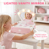 Qaba Kids Vanity Set, Makeup Table Toy with Lights, Mirror, Drawer, Accessories and Carry Handle for Girls 3-6 Years, Pink