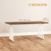 Farmhouse Kitchen Table for 8, Rectangular Dining Table with Thick Tabletop and Steel Trestle Legs, Brown and White