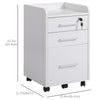 3 Drawer File Cabinet with Lock and Edged Top, Lockable Filing Cabinet on Wheels for Letter and A4 Size, White