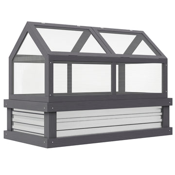 Raised Garden Flower Bed Kit with Greenhouse, Wooden Cold Frame Planter with Open Roofs, 48