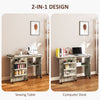 Sewing Machine Cabinet, Folding Sewing Table with Storage Shelf, Bins and Lockable Wheels for Small Space, Grey