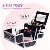 3 Tier Diamond Texture Makeup Train Case Cosmetic Organizer with Mirror, Black