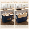 Kitchen Island with Storage, Rolling Kitchen Island with Drop Leaf, Rubber Wood Top and Adjustable Shelves, Blue