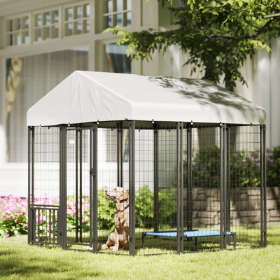 Outdoor Dog Kennel with Waterproof UV-Resistant Cover, 6 x 4 x 6 ft