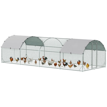 Galvanized Large Metal Chicken Coop Cage Walk-in Enclosure Poultry Hen Run House Playpen Rabbit Hutch with Cover for Outdoor Backyard 9.2' x 24.9' x 6.5'