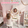 Qaba Kids Vanity Set, Kids Makeup Vanity Table and Chair with Triple Mirrors, 5 Pcs Accessories and Drawer for Girls 3+, Pink