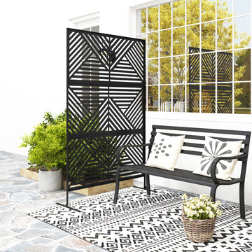 Metal Outdoor Privacy Screen, Freestanding Outdoor Divider with Stand, Decorative Privacy Panel, 78