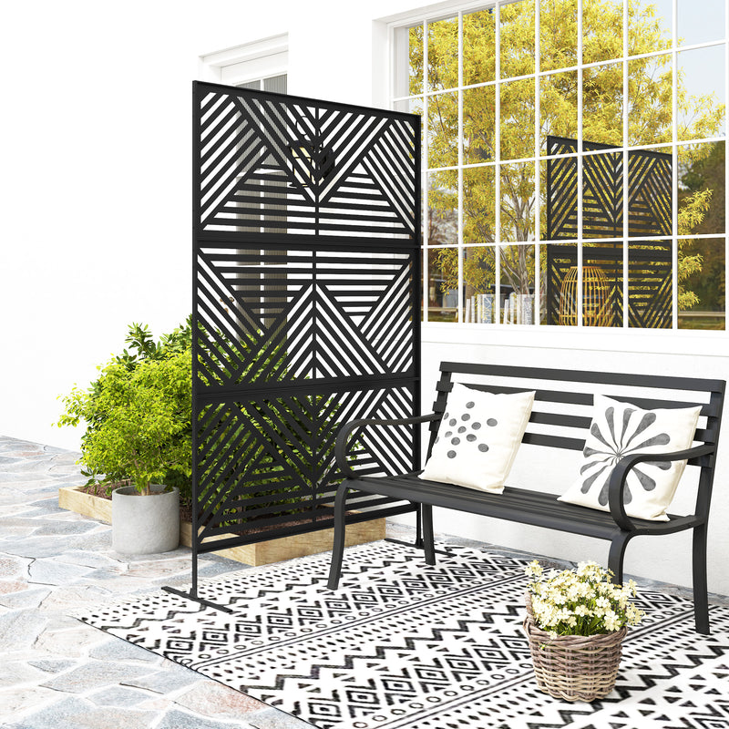 Metal Outdoor Privacy Screen, Freestanding Outdoor Divider with Stand, Decorative Privacy Panel, 78
