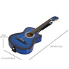 Soozier 38 Inch Full Size Classical Acoustic Electric Guitar Premium Gloss Finish with Strings, Picks, Shoulder Strap and Case Bag, Blue