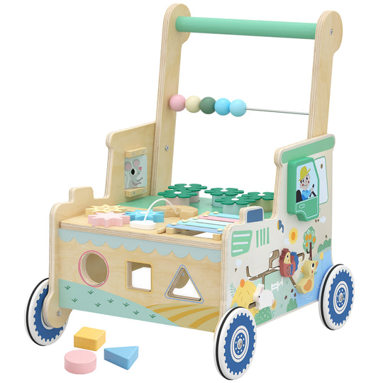 Wooden Baby Walker for 1-3 Year, Montessori Inspired Push Along Walker Toys, Multifunctional Activity Centre
