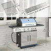 4+1 Burner Liquid Propane Gas Grill Outdoor Portable BBQ with Side Burner, Warming Rack, Side Shelf, Storage Cabinet, Thermometer, 4 Wheels, Tank Holder, Silver