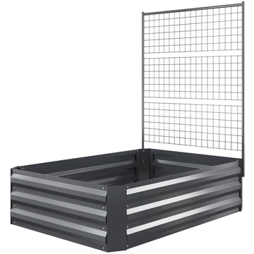 Galvanized Raised Garden Bed with Trellis for Climbing Plants, Outdoor Planter Box with Open Bottom, Dark Grey