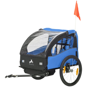 Aosom 2 Seat Bike Trailer for Kids, Baby Stroller with Storage Bag, 5 Point Harness, Bicycle Trailer with 20