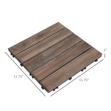 27 Pcs Wood Interlocking Deck Tiles, 12 x 12in Outdoor Flooring Tiles for Indoor and Outdoor Use, Tools Free Assembly, Brown