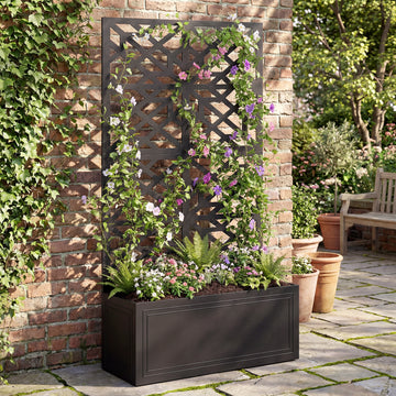 Metal Raised Garden Bed with Trellis for Climbing Plants, Freestanding or Wall Mounted Flower Bed with Privacy Panel