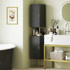 Tall Bathroom Storage Cabinet, Modern Narrow Bathroom Cabinet with Diamond Chevron Pattern and Adjustable Shelf, Black