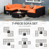 7 Pieces Patio Furniture Set, Rattan Conversation Set Garden Wicker Sofa Set with Washable Cushions and Coffee Table, for Deck Balcony Yard, Orange