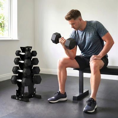 Soozier Hex Dumbbell Weight Set with Vertical Rack, 150lbs Rubber-Coated Dumbbells with Non-Slip Handles