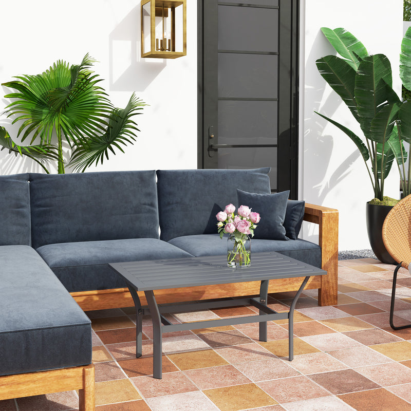 Outdoor Side Table with Slatted Tabletop, Metal Patio Coffee Table for Garden, Balcony, Dark Grey