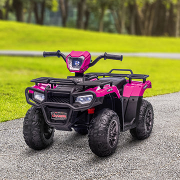 12V Kids ATV Quad, 4 Wheeler Battery Powered Electric Vehicle with Music MP3, Headlights, High Low Speed, Treaded Tires, for Boys and Girls Ages 37-60 Months, Pink