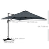 10x10ft Cantilever Umbrella Rotatable Square Market Parasol, 4 Adjustable Angle for Outdoor Backyard Patio Dark Grey