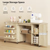 Sewing Machine Table with Drop Leaf, Folding Craft Table with 2 Doors and Adjustable Shelf for Small Spaces, Natural