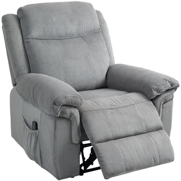 Manual Recliner Chair with Vibration Massage, Side Pockets, Microfibre Reclining Chair for Living Room, Grey