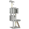 63 Inch Cat Tree with Sisal Scratching Posts, Condos, Plush Perches, Hammock, Ladder, Dangling Balls, Light Grey