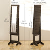 Free Standing Armoire Organizer, Lighted Mirrored Jewelry Cabinet w/ Angle Adjustable & 16 LED Lights, Dark Brown