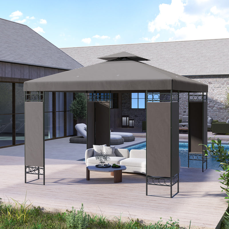 10 x 10 FT Canopy Gazebo, Double Roof Patio Gazebo with Screen Panels and Metal Frame for Deck, Backyard