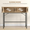 Mid-Century Entryway Table, Narrow Console Table with Storage Compartments for Behind Couch, Living Room, Oak and Black