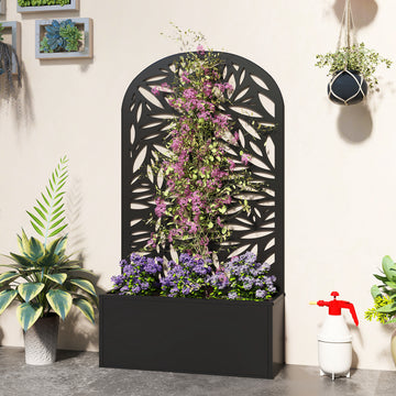 Metal Garden Bed with Trellis for Climbing Plants, Freestanding or Wall Mounted Flower Bed for Garden, Patio, Balcony