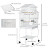 53.9'' Large Rolling Steel Bird Cage Bird House with Detachable Rolling Stand, Storage Shelf, Wood Perch, Food Container, White