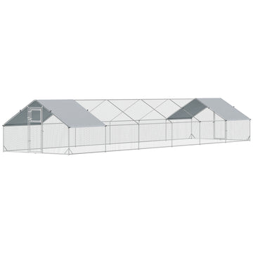 Metal Chicken Coop with Water- and UV-Protection Cover for Backyard Hen, Duck, Rabbit, 39.4' x 9.8' x 6.4'