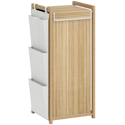 Bamboo Laundry Hamper with Removable Drawstring Bag and Side Storage Pockets, 19.8 Gal, Natural