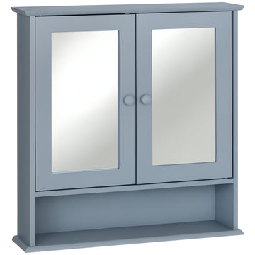 Medicine Cabinet, Wall-Mounted Bathroom Mirror Cabinet with Double Doors, Open Shelf, and Adjustable Shelf, Modern Bathroom Wall Cabinet, Grey