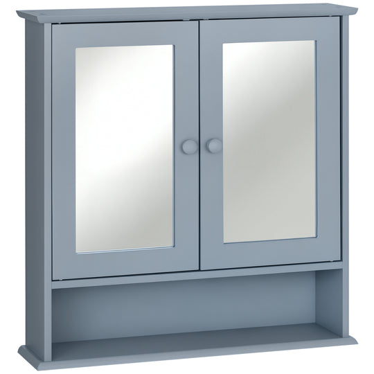 Medicine Cabinet, Wall-Mounted Bathroom Mirror Cabinet with Double Doors, Open Shelf, and Adjustable Shelf, Modern Bathroom Wall Cabinet, Grey