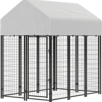Outdoor Dog Kennel with Roof, 6' x 4' x 6' Heavy Duty Welded Wire Dog Playpen Enclosure with Escape-proof Lock
