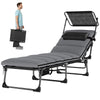 Lounge Chair Outdoor, Folding Chaise Lounge with 5-Level Adjustable Back, Cushion, Side Pocket and Headrest