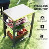 3-Shelf Outdoor Grill Cart Table with Stainless Steel Top, Hooks, Pizza Oven Stand on Wheels