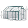 6' x 12' x 6.5' Walk-in Greenhouse, Polycarbonate Greenhouse with Adjustable Roof Vent, Base, Sliding Door