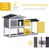 2-tier Wood Rabbit Hutch Backyard Bunny Cage Small Animal House w/ Ramp and Outdoor Run, Grey