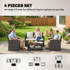 4-Piece Outdoor Wicker Patio Furniture Conversation Set, Includes Loveseat, Chairs and 2-Tier Table with Cushions, Modern Rattan Sofa Set for Backyard