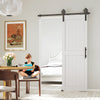 28inx84in Barn Door with 5FT Sliding Door Hardware Kit, Handle, Upgraded Rollers and Floor Guide, Waterproof, White