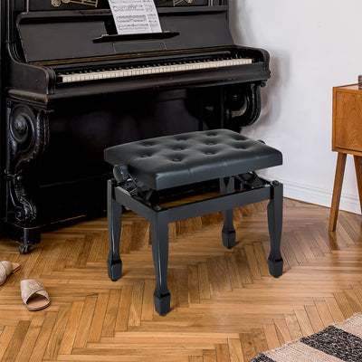Banc de piano réglable en hauteur de 25 pouces avec coussin rembourré, siège de clavier avec pieds en bois massif, noir