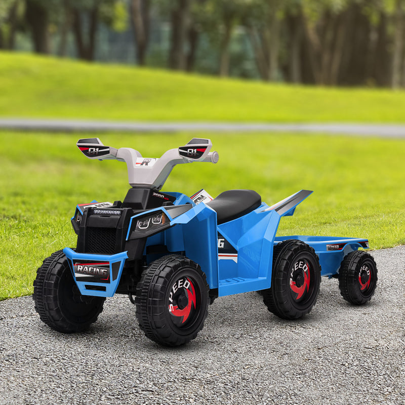 6V Kids ATV Quad, Battery Powered Electric Vehicle for Kids with Back Trailer, Wear-resistant Wheels, for Boys and Girls - Blue