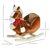 Qaba Baby Rocking Horse, Plush Animal Rocker for Toddlers Aged 18-36 Months, Stuffed Ride Toy with Hand Puppet, Sounds, Seat Belt, Brown