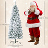 6ft Prelit Artificial Pencil Christmas Tree, Snow Flocked Slim Xmas Tree with Warm White LED Lights - Green