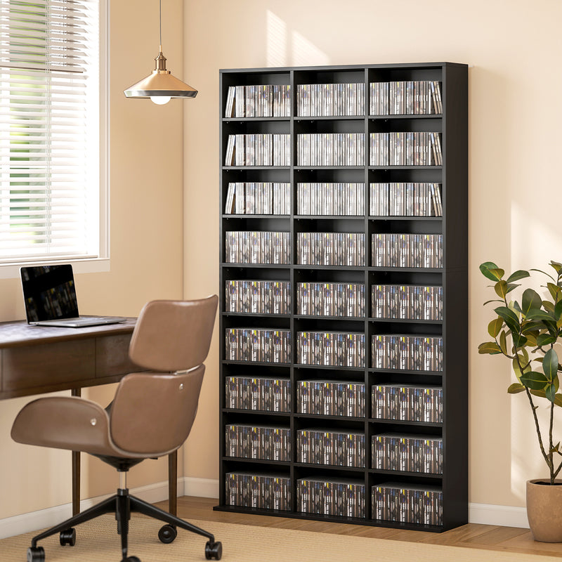 Media Storage Cabinet, 9-Tier DVD Shelf with 21 Adjustable Shelves, Holds 835 CDs, 500 DVDs or 640 Blu-rays