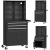 Rolling Tool Cabinet with Pegboard, Lockable Tool Chest, Mobile Tool Storage Organizer for Garage and Workshop, Black